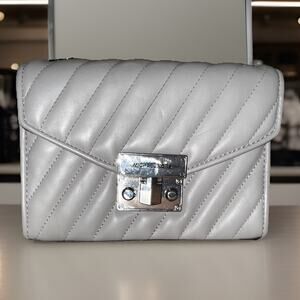 Michael Kors Gray Leather Quilted Crossbody Bag with Chain Strap